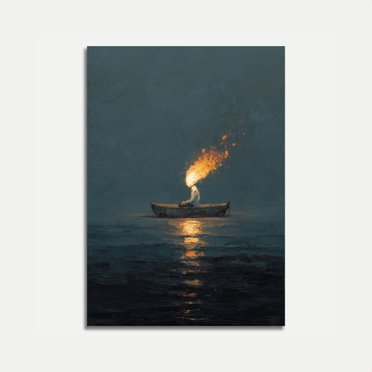 Cartaz de Barco com Tochas na Água