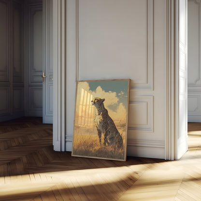 Póster del guepardo de la sabana dorada