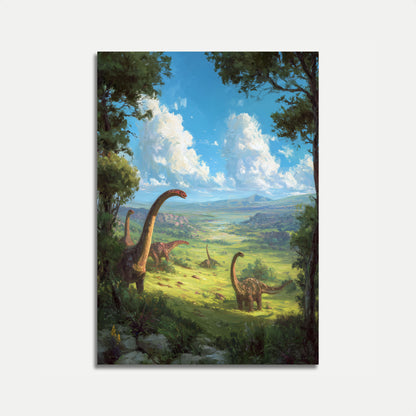 Póster de dinosaurios de paisaje prehistórico