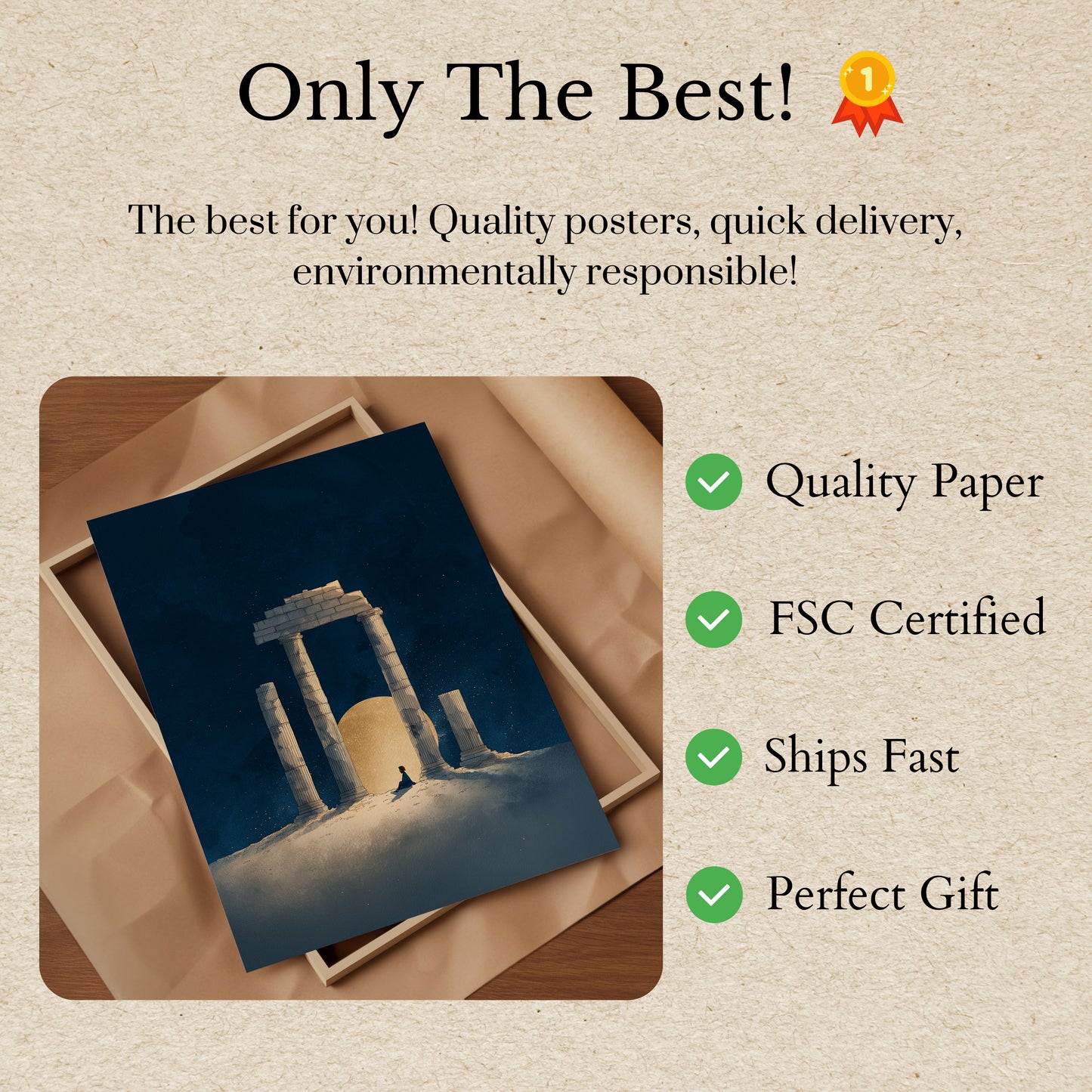 Ancient Temple Moonrise Poster