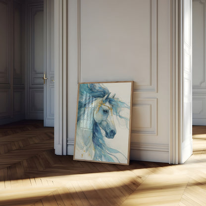 Blue Watercolor Stallion Poster