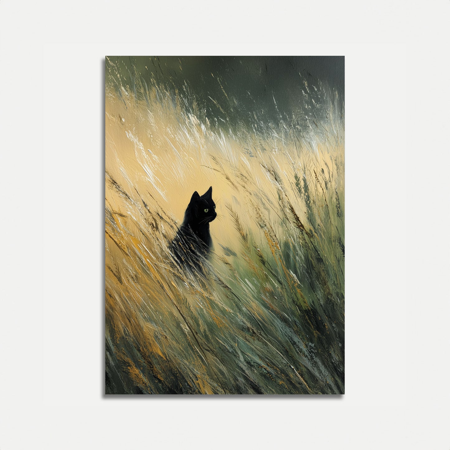 Póster de Gato Negro en Campo de Trigo