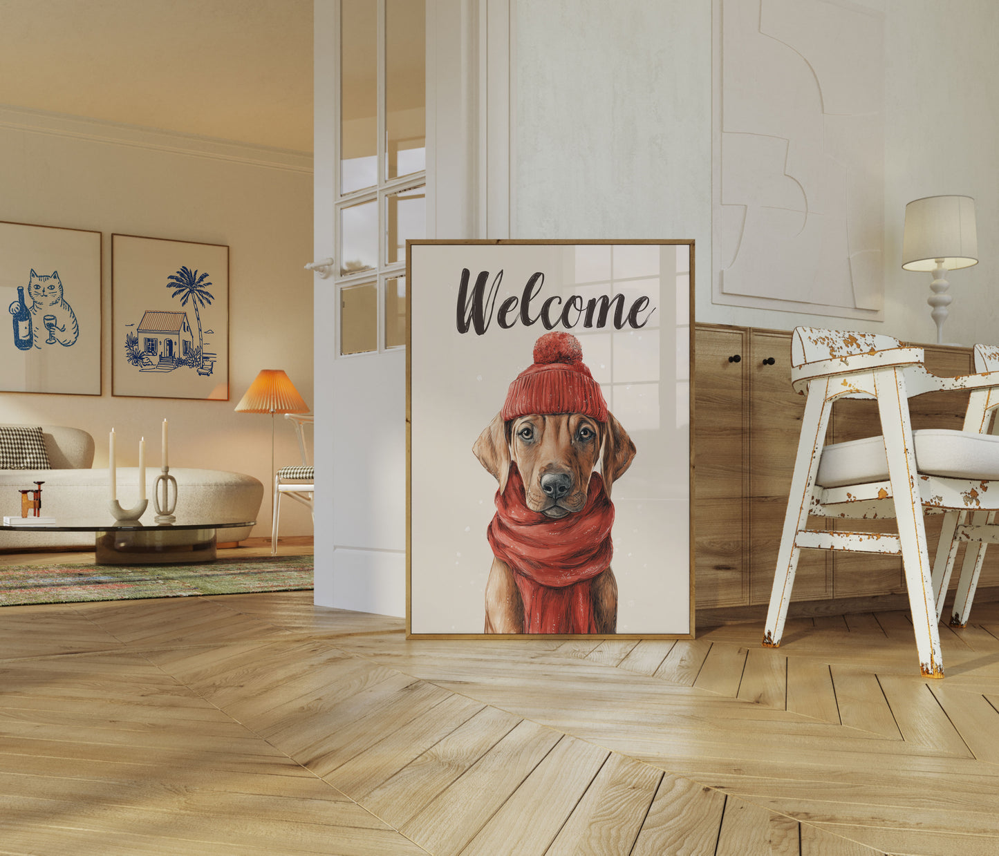 Gemütlicher Winter-Hunde-Willkommens-Poster