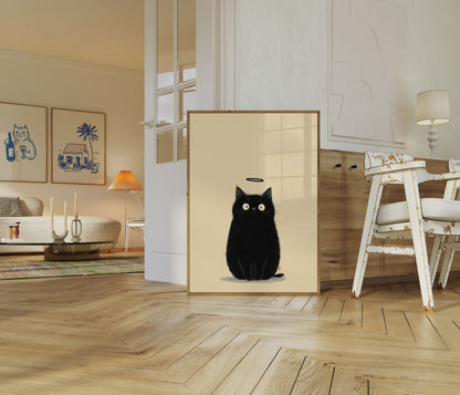 Innocent Black Cat with Halo Poster