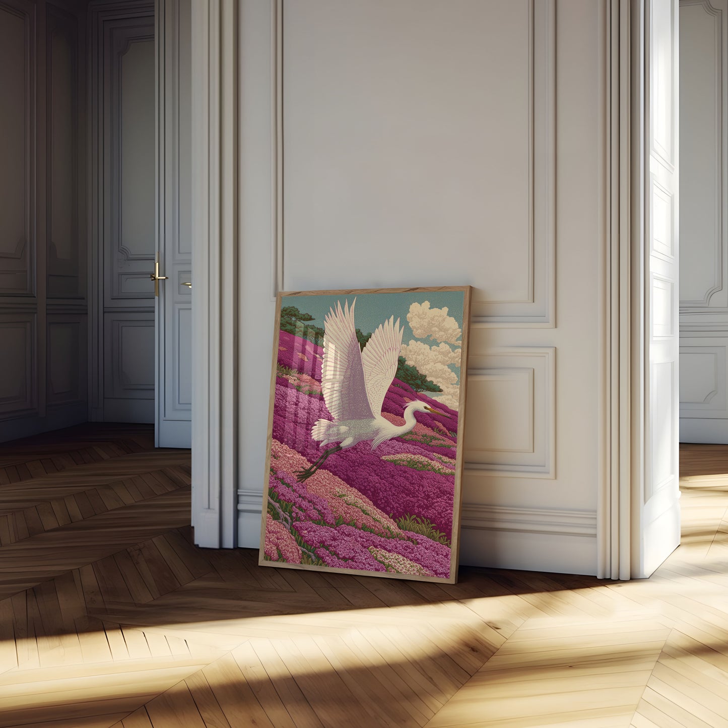 Elegant Hejre i Blomstermarker Plakat