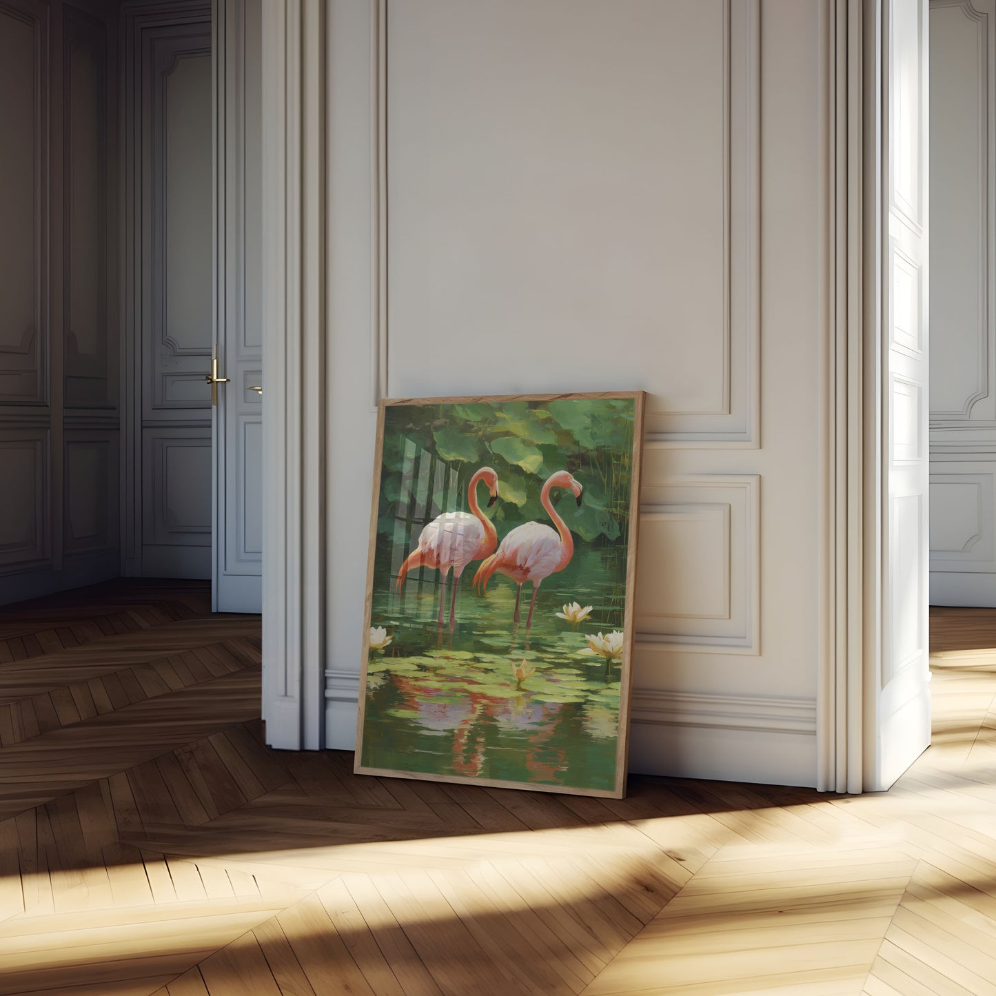 Elegante Flamingo's Waterlelie Poster