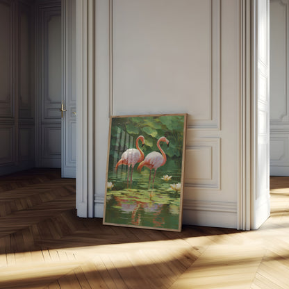 Elegante Flamingo's Waterlelie Poster