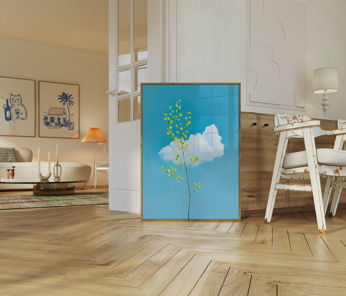 Gelbe Birke Wolken-Poster