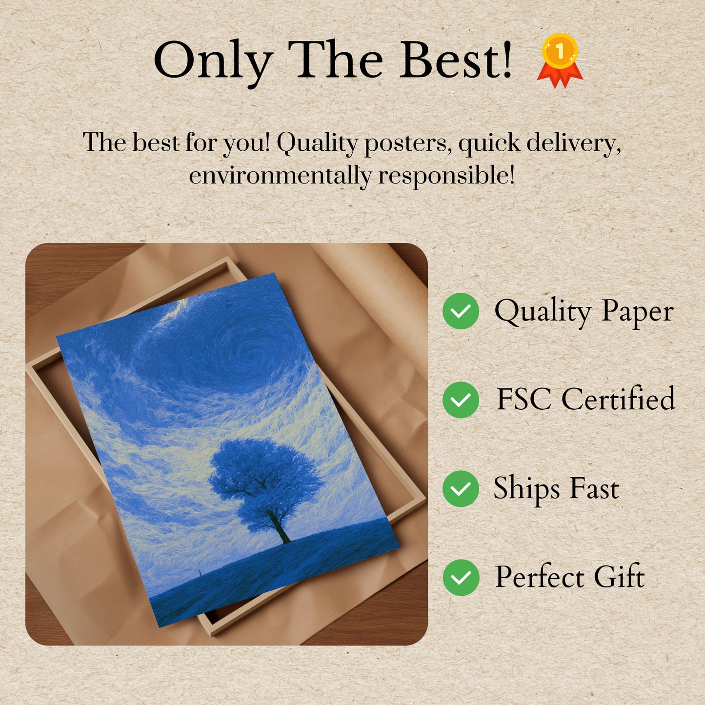 Solitary Tree Under Starry Sky Poster