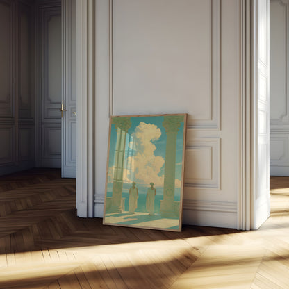 Classical Columns and Coastal Serenity Poster
