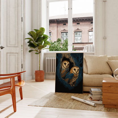Barn Owls in Tree Hollow Poster