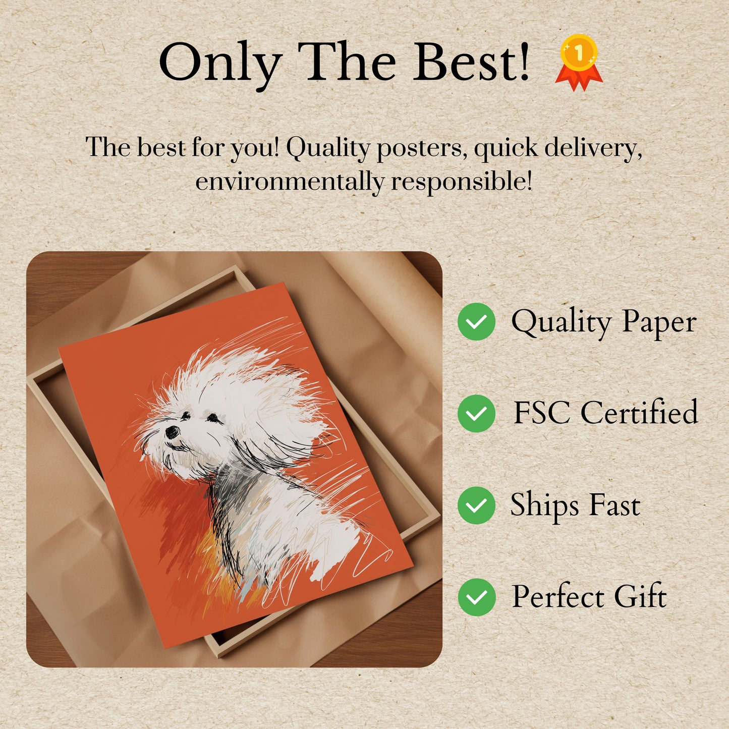 Affiche de croquis de chien blanc duveteux