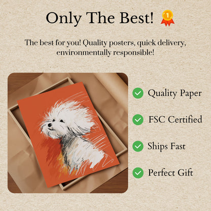 Affiche de croquis de chien blanc duveteux