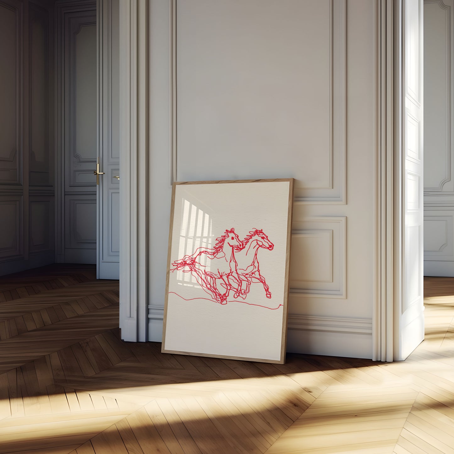 Pôster de Arte em Linha de Cavalos Galopantes