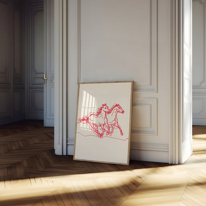 Pôster de Arte em Linha de Cavalos Galopantes