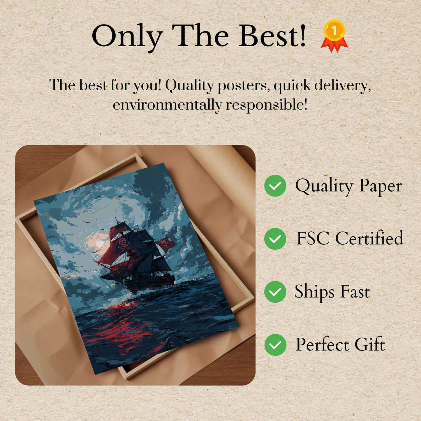 Crimson Skull Pirate Ship Poster