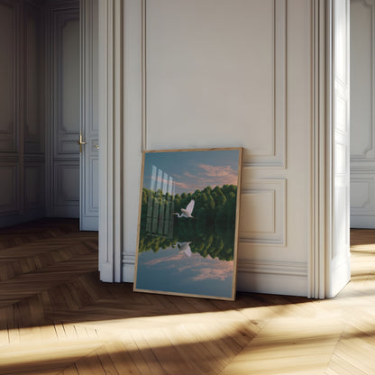 Weißer Reiher Wald Reflexion Poster