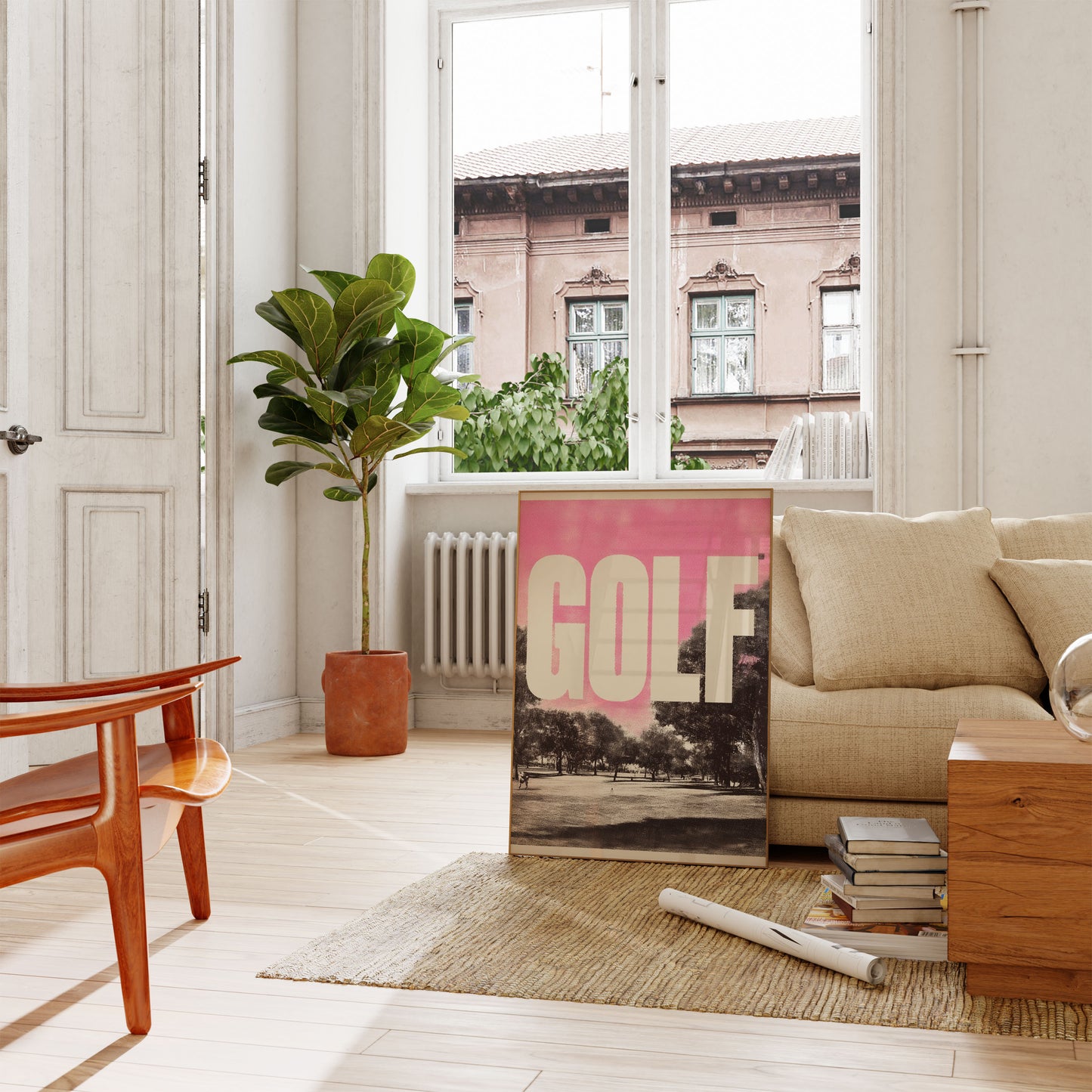 Pink Solnedgang Golfbane Plakat