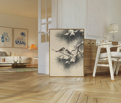 Winter Birds on Snowy Branch Poster