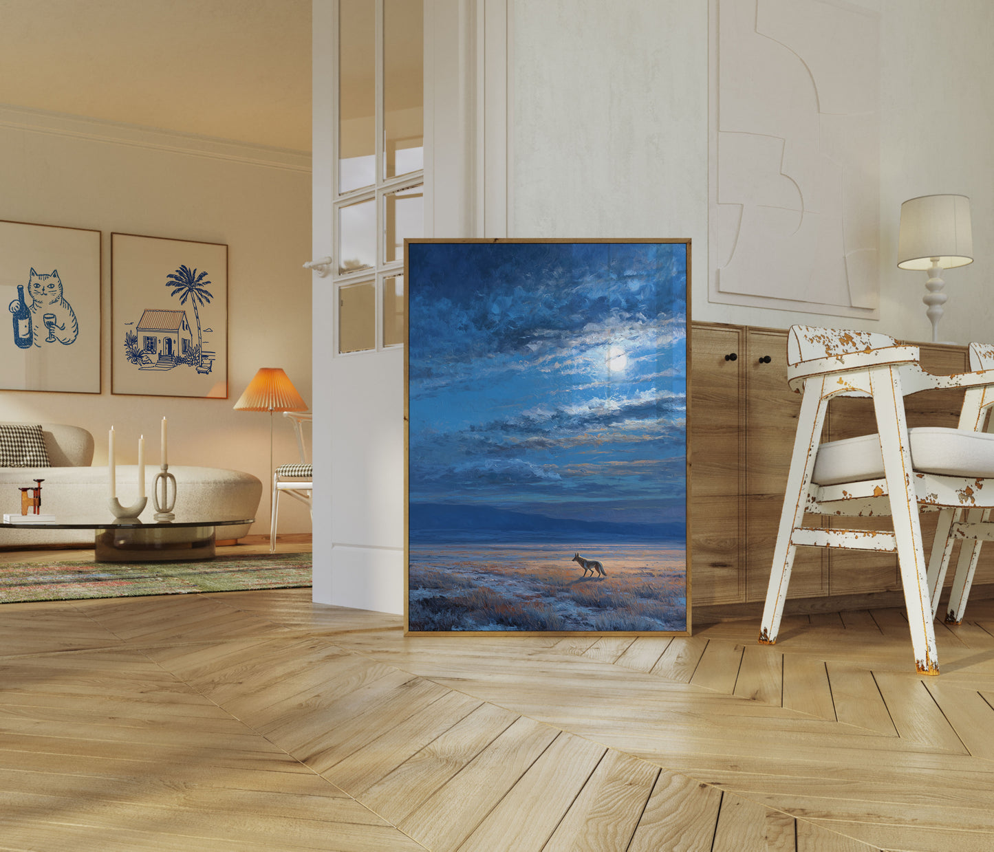 Ulv Under Månelyst Himmel Plakat