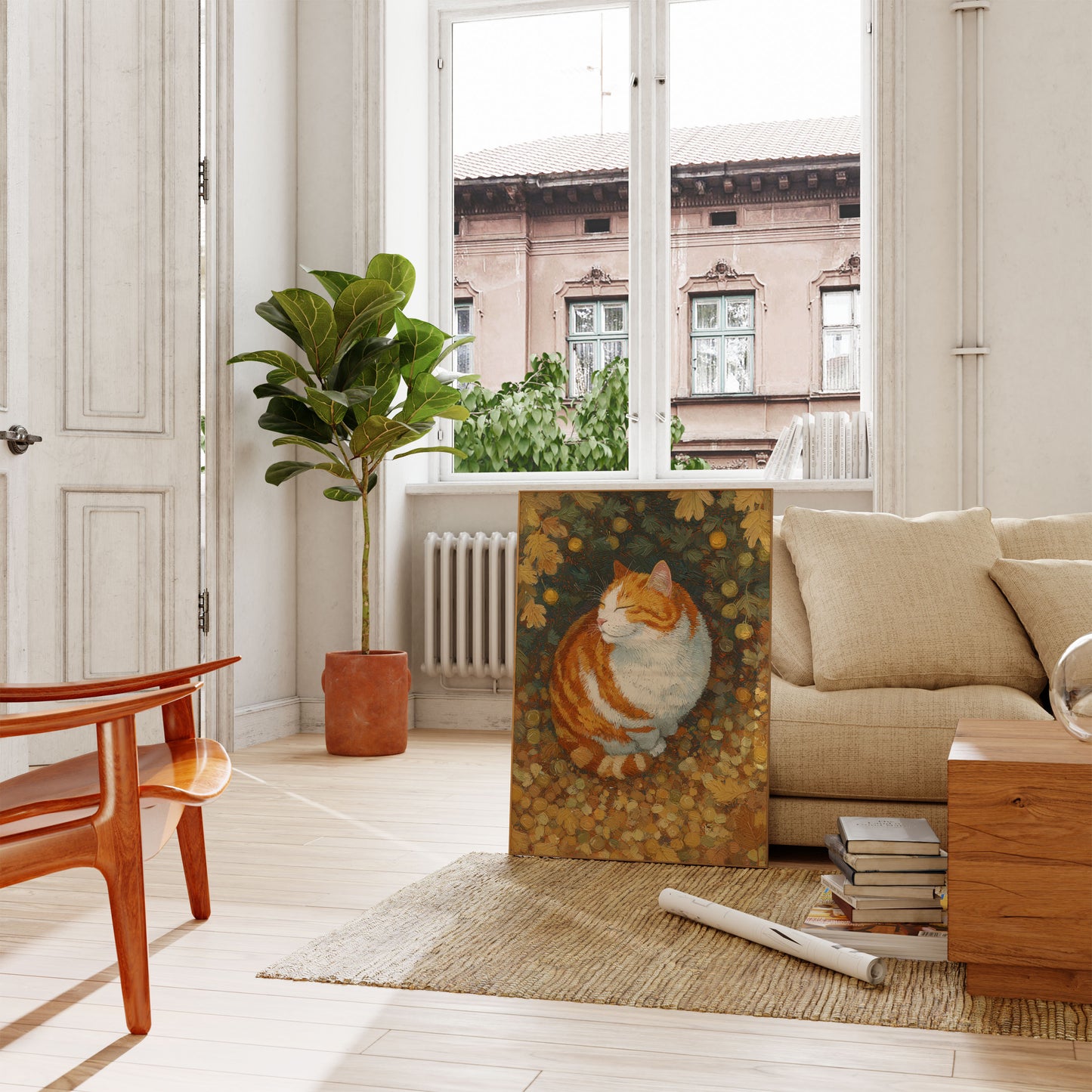 Ginger Cat in Flowers Poster