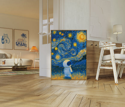 Astronaut Under Starry Night Poster