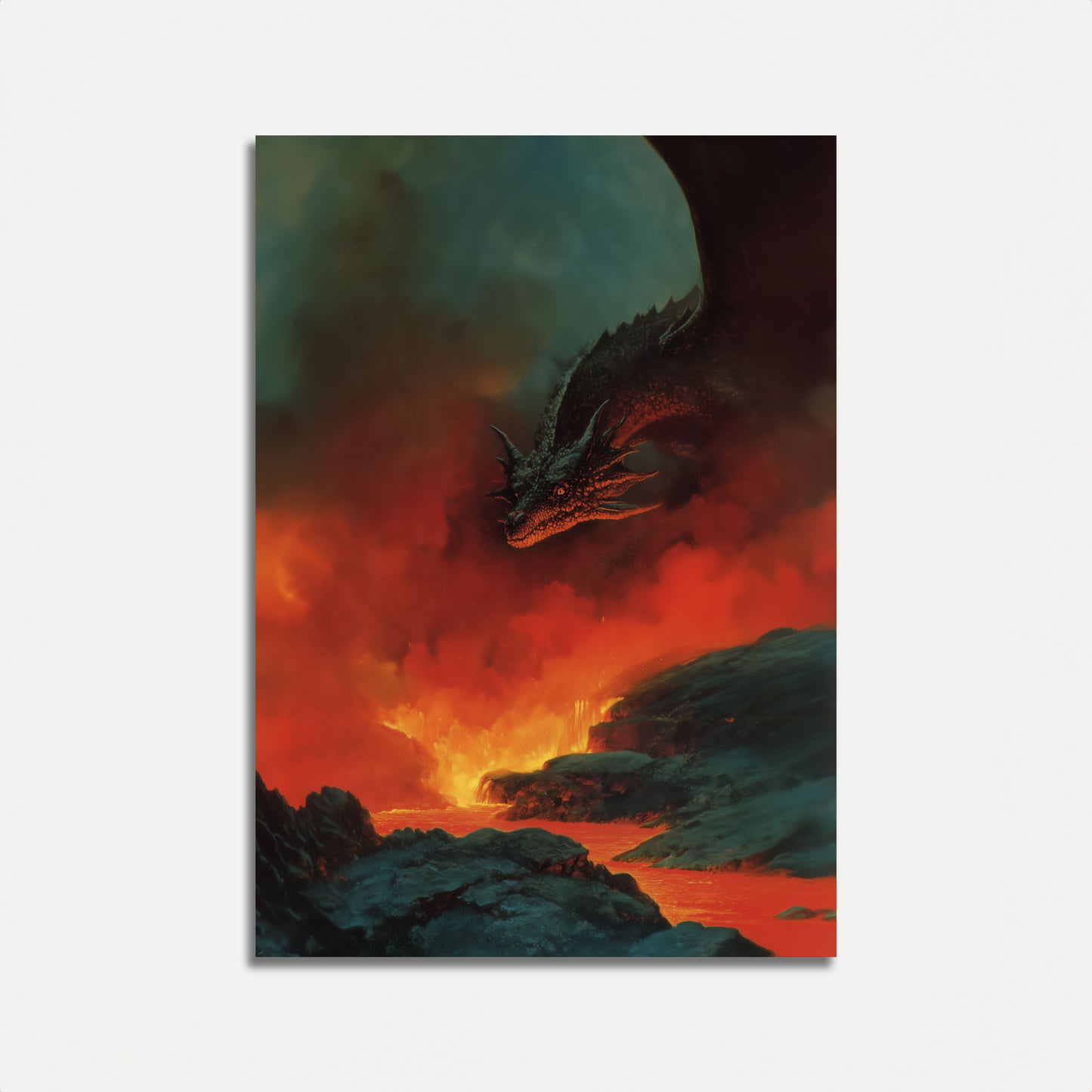 Dragon Over Lava Landscape Poster Draken Boven Lavalandschap Poster