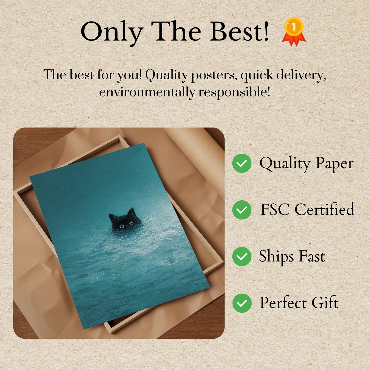 Swimming Black Cat Poster