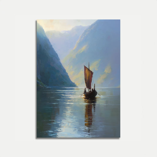 Viking Ship Mountain Fjord Plakat