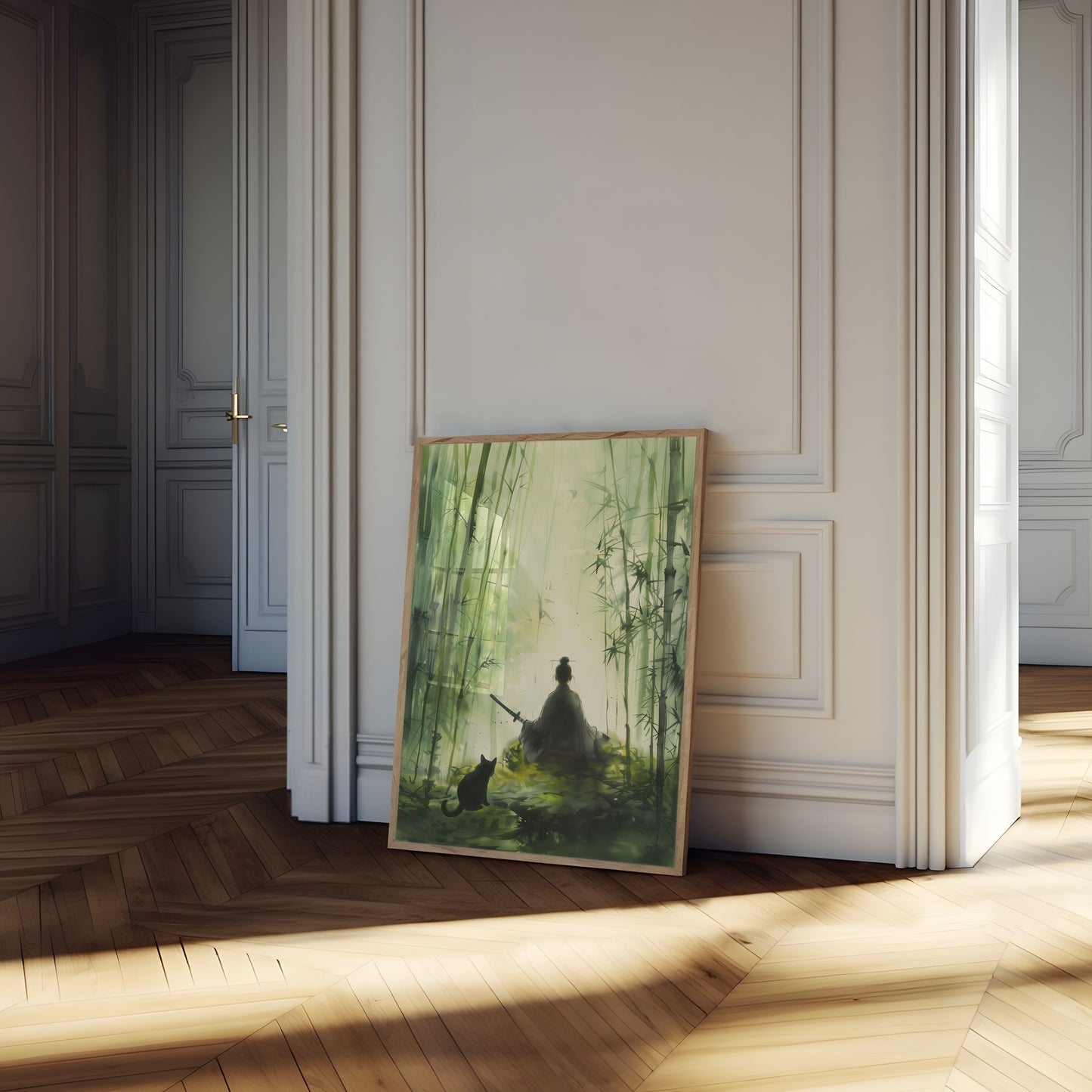 Póster del bosque de bambú del samurái zen