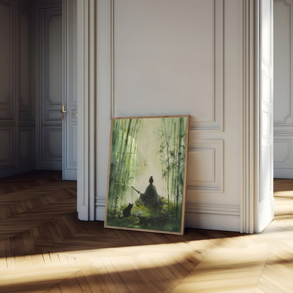 Póster del bosque de bambú del samurái zen