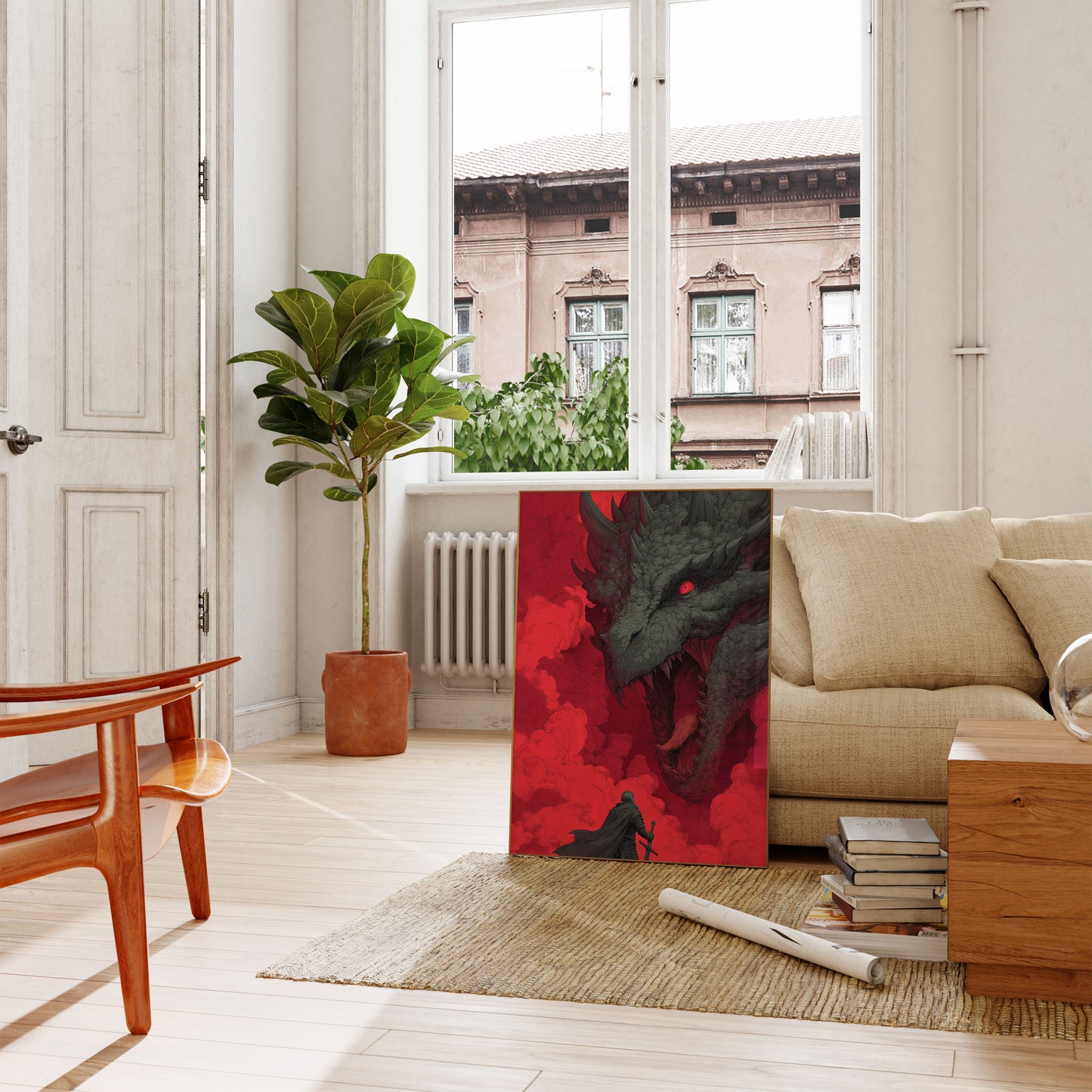 Póster de enfrentamiento con el dragón carmesí