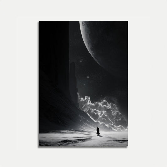 Affiche Figure Solitaire Sous une Lune Étrangère