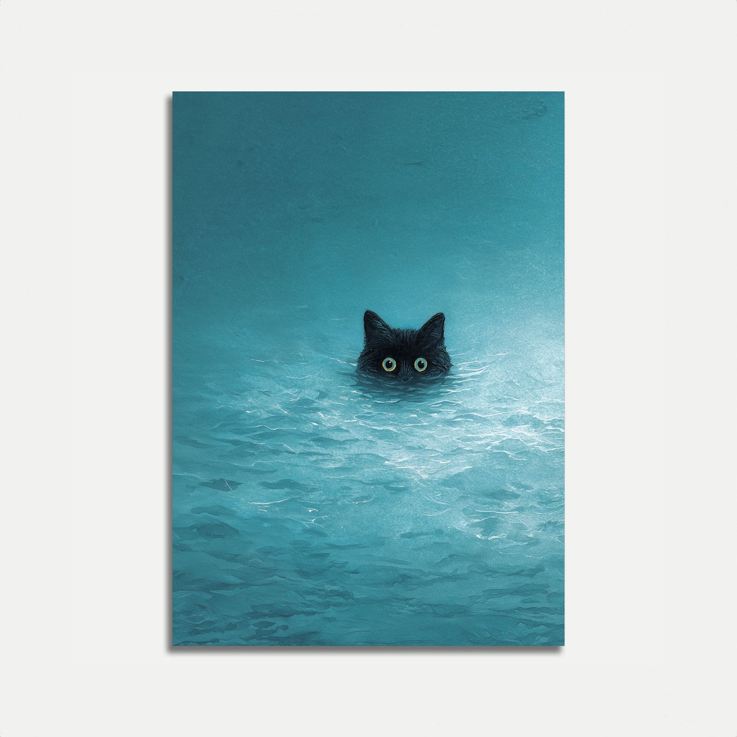Swimming Black Cat Poster
