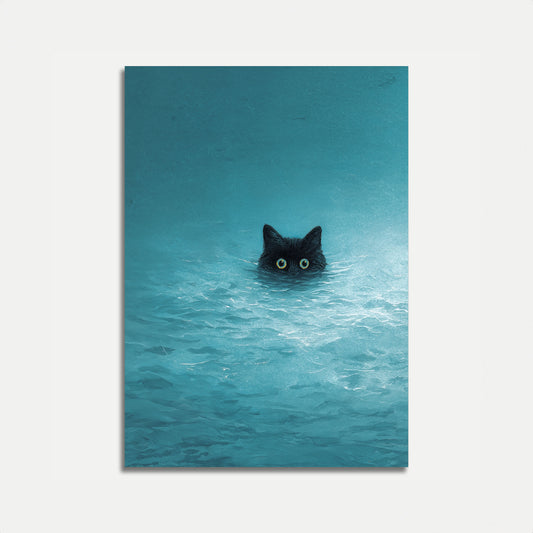 Swimming Black Cat Poster