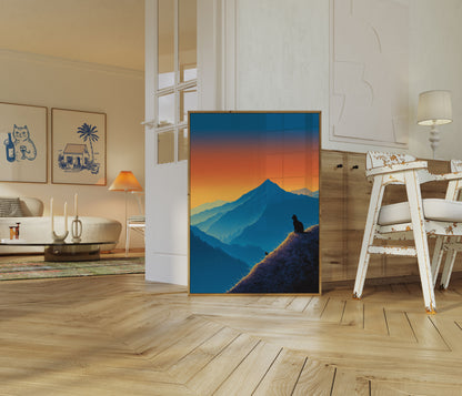 Pôster Gato Montanha Pôr do Sol