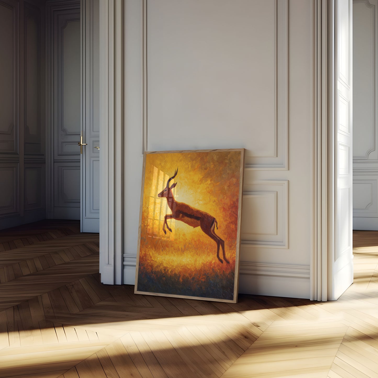 Springende Antilope i Gyldent Solnedgang Plakat