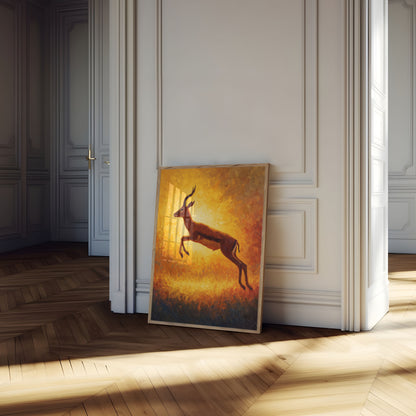 Springende Antilope i Gyldent Solnedgang Plakat