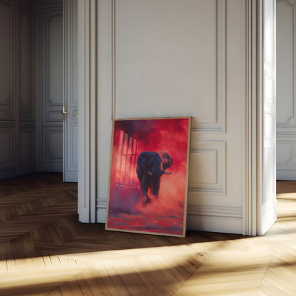 Affiche Éléphant dans la Poussière Rouge