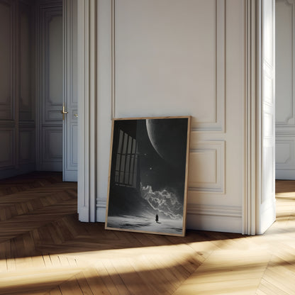 Affiche Figure Solitaire Sous une Lune Étrangère