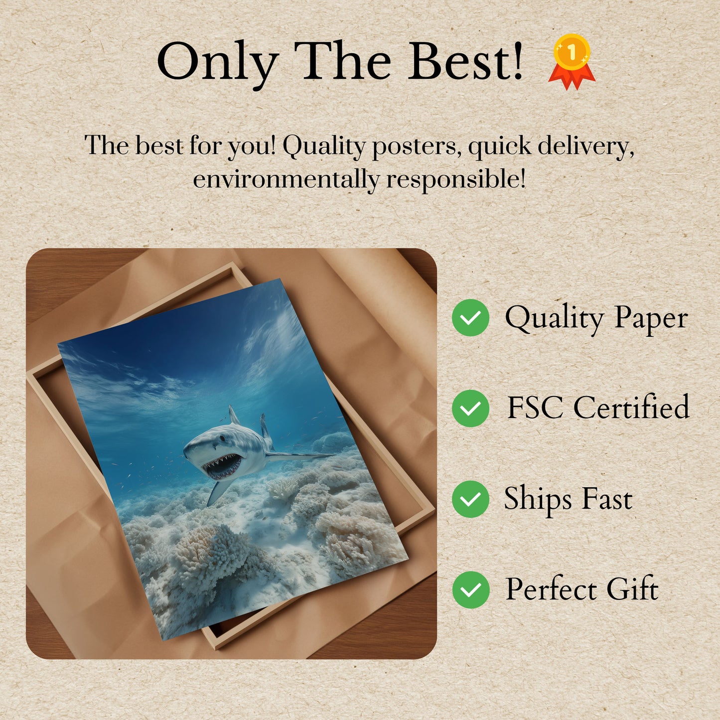 Fierce Shark Ocean Depths Poster