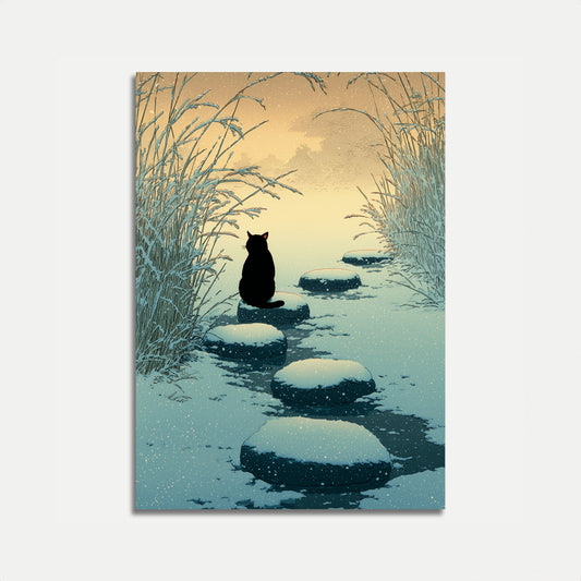 Cat on Frozen Stream Poster
