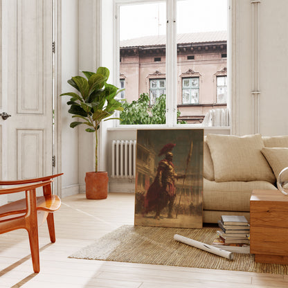 Póster de batalla de un majestuoso guerrero romano