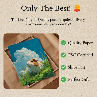 Póster de conejillo de indias con cielo nublado