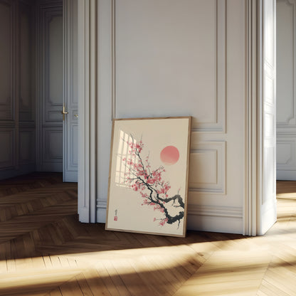 Póster de un sereno atardecer en flor de cerezo