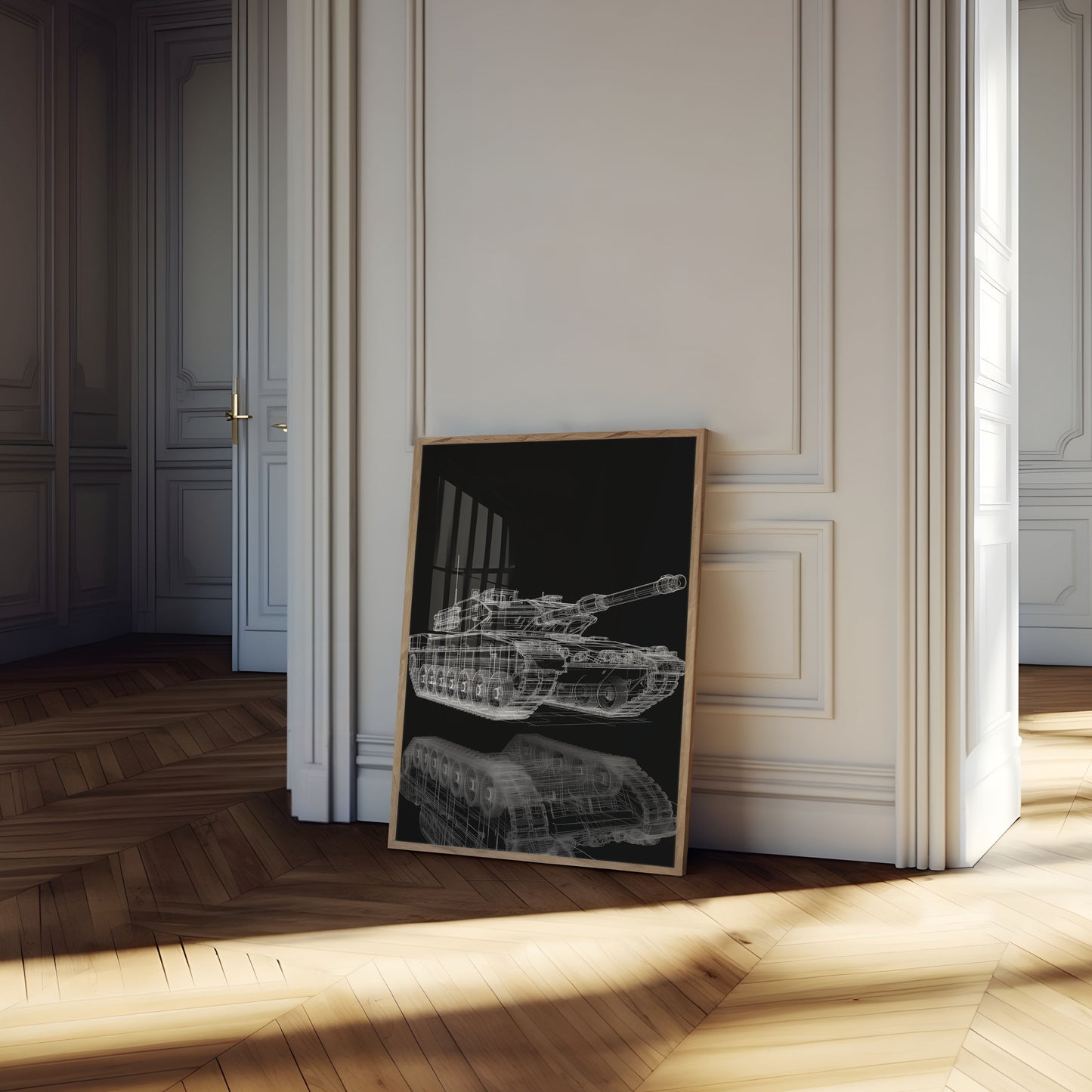 Vintage Tank Wireframe Technical Poster