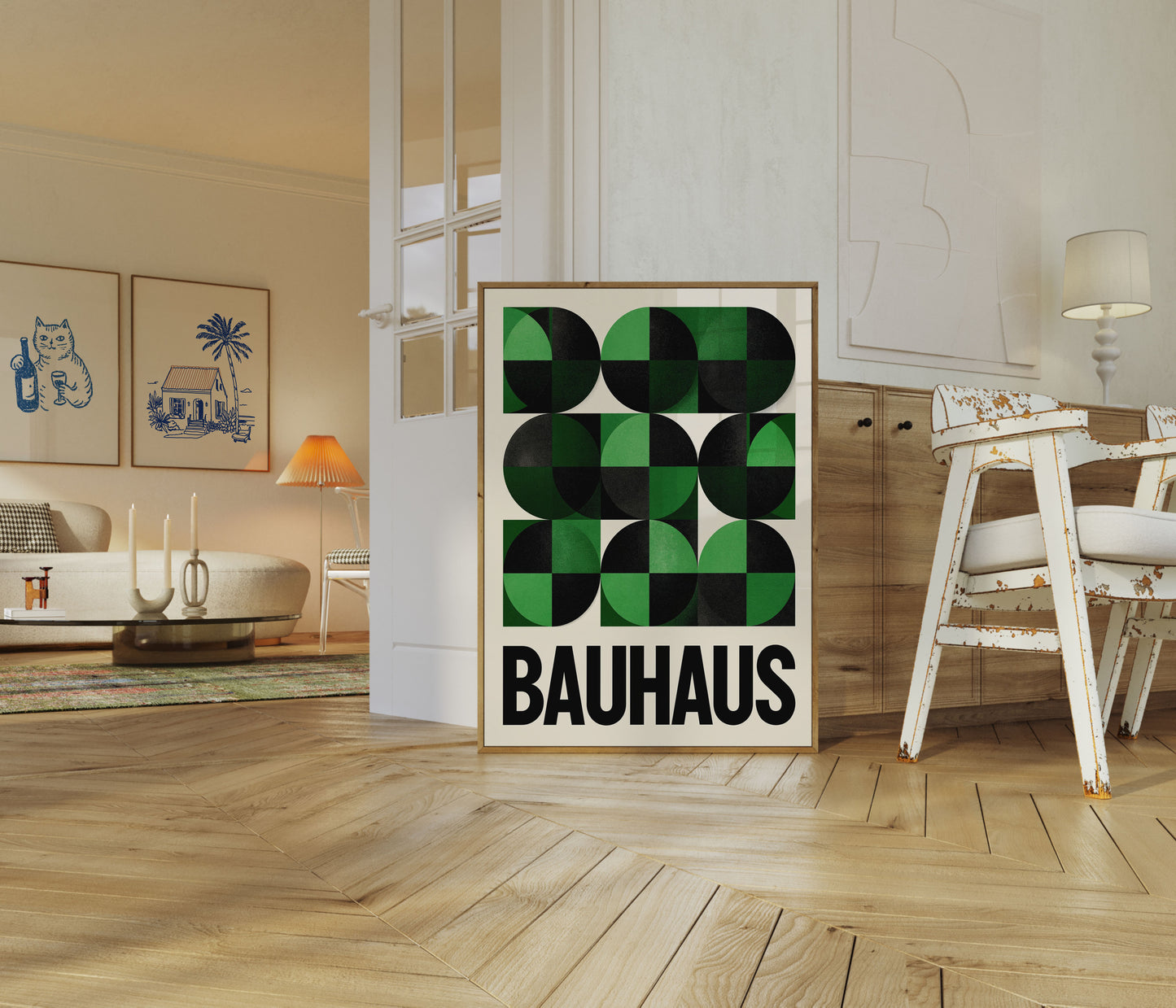 Bauhaus plakát s geometrickými kruhy