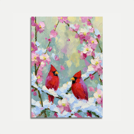 Cardinals Among Spring Blossoms Poster