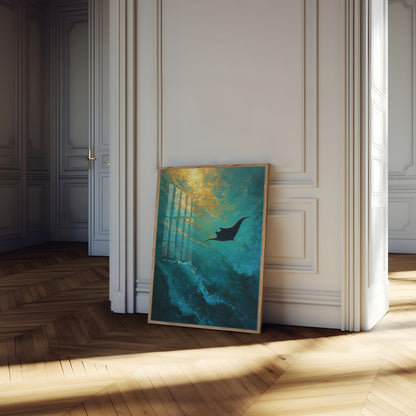 Manta Ray Zwemmende Onderwater Poster