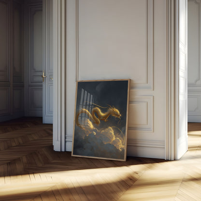 Golden Dragon in Celestial Clouds Poster